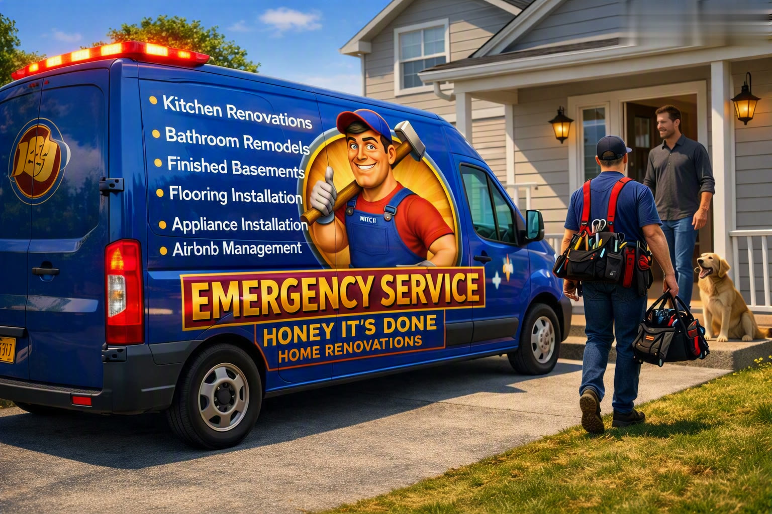Honey It's All Done service van outside a home in Newmarket