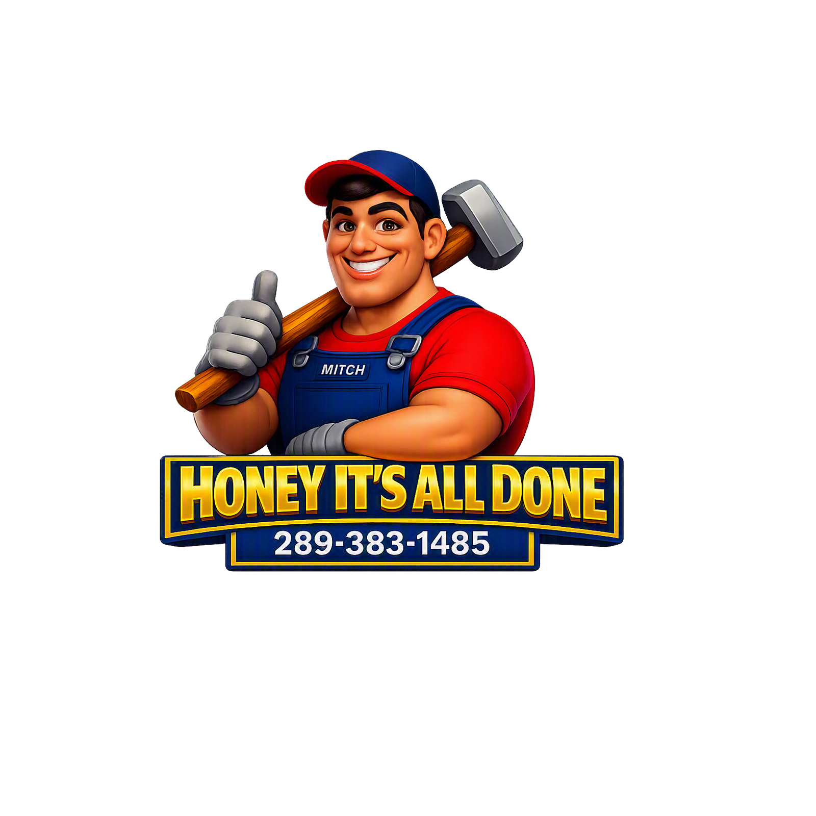 Mitch, the Honey It's All Done handyman mascot, giving a thumbs up