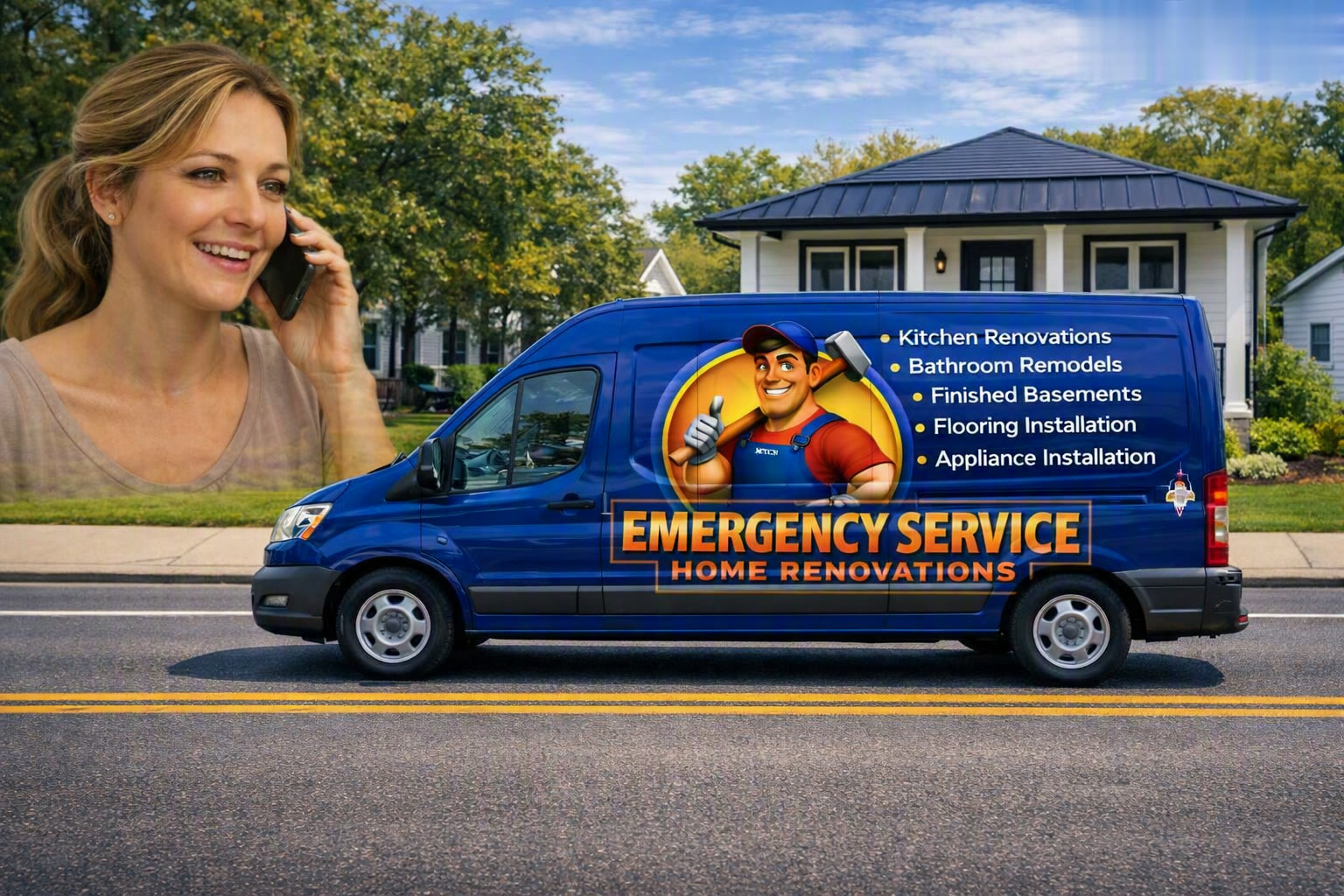 Homeowner phoning for a quote with the service van parked outside